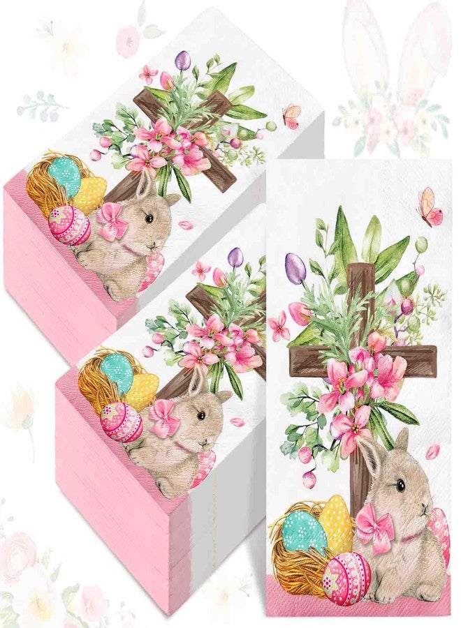 Whaline 80 Sheet Easter Guest Napkins Watercolor Bunny Egg Cross Flowers Disposable Paper Napkins Spring Dinner Hand Napkins for Home Kitchen Bathroom Party Supplies, 13 x 15.7 Inch - Image 1